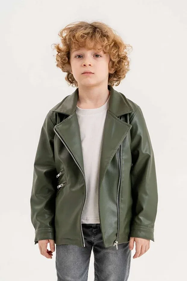Детская кожаная куртка с двумя боковыми молниями Dazzledkids — фото 4