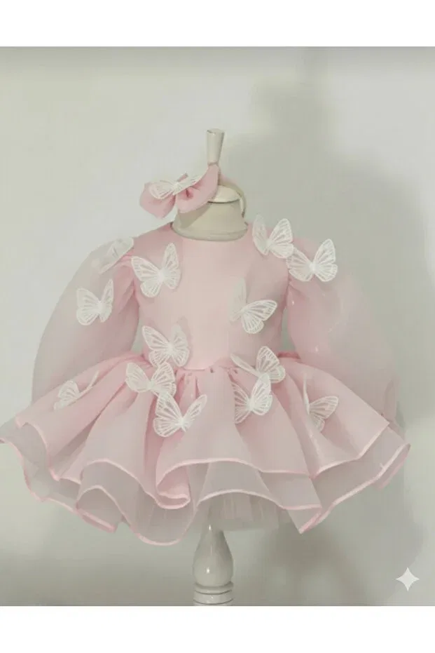Детское платье для девочек с принтом Butterfly birthday dress Prenses Tasarım Atolyesi, Pink