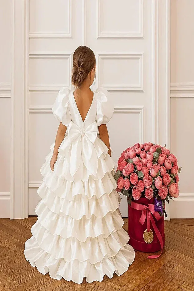 Детское платье для девочек сатиновое Girl'S Design Satin Evening Dress Miço Kids, Off White — фото 4