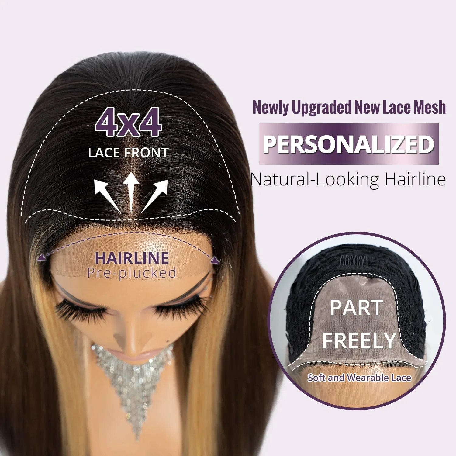 Длинный прямой парик «13 x 4 x 4 Lace Frontal Wig» с кружевной передней частью от Joedir Joedir, Highligts Brown — фото 3