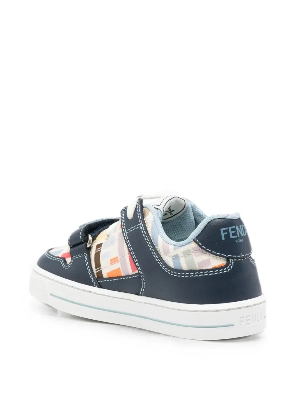 Кроссовки с монограммным принтом на липучке Fendi Kids, синий — фото 2