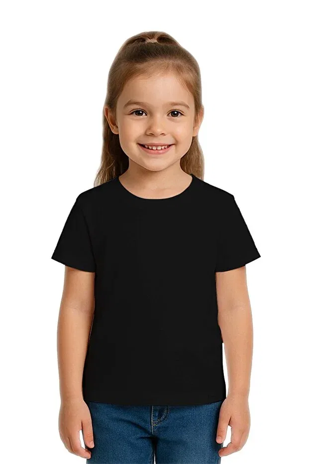 Детская футболка для мальчиков хлопковая Unisex Solid Color Kids T-Shirt Cotton Combed Fabric Sedirli, Black — фото 2