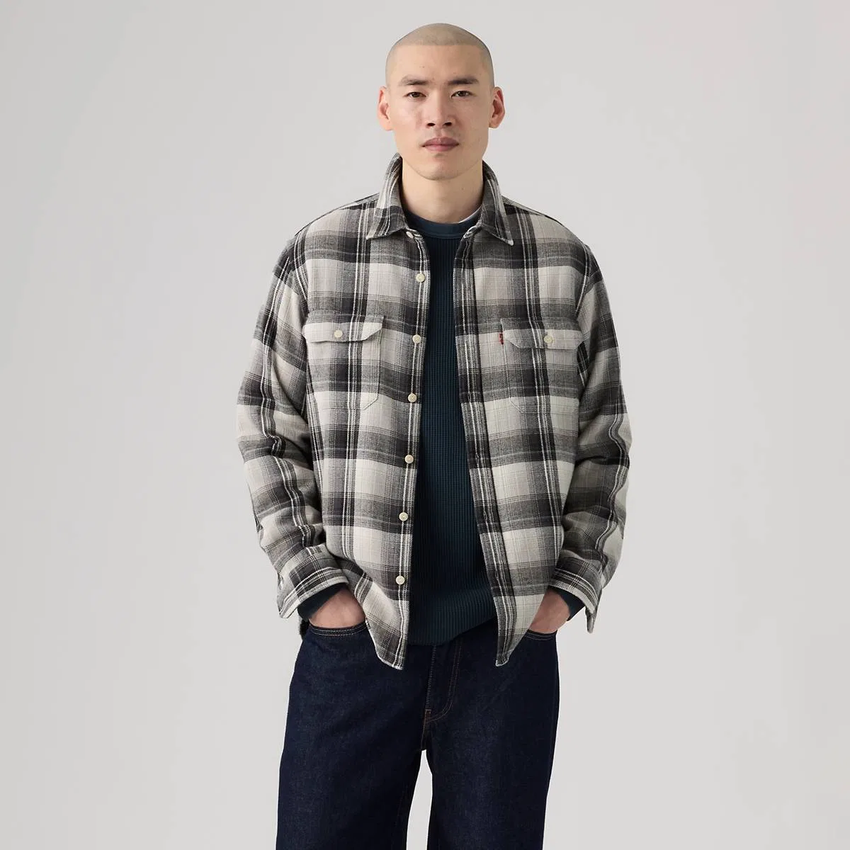 Фланелевая рубашка Jackson расслабленный работник Levi's, Emil Plaid Ghost Gray - Grey — фото 3