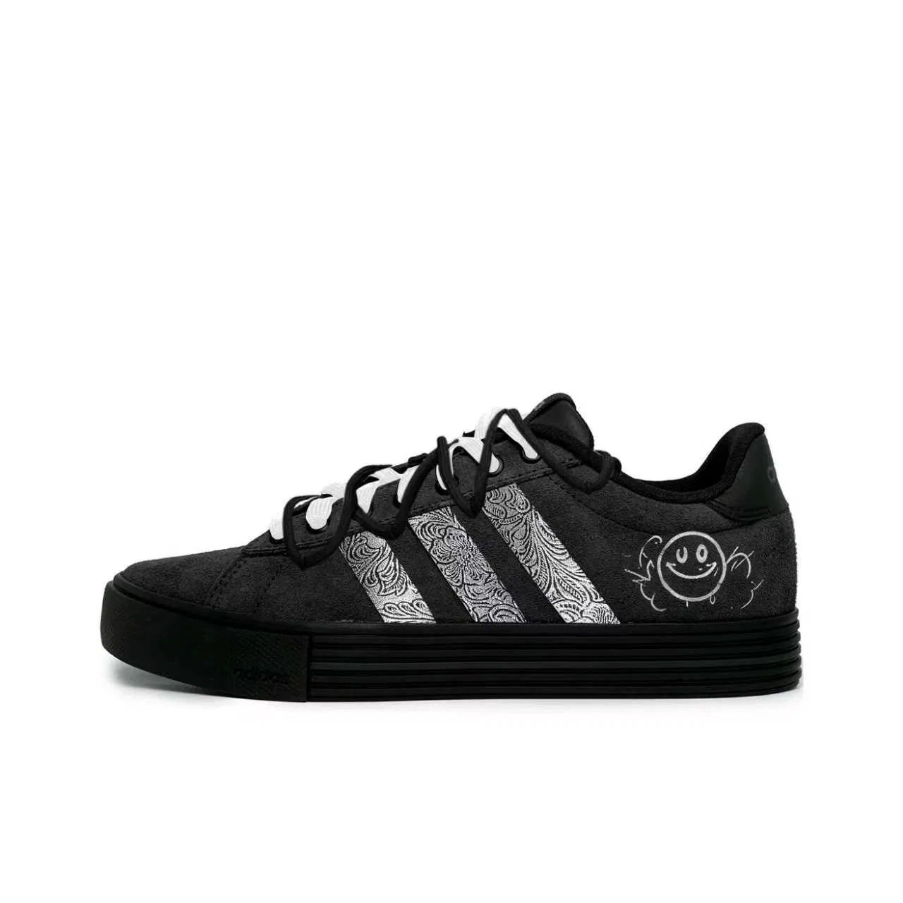 Детские кроссовки для скейтбординга с серебристым принтом, низкий верх, Adidas, Black White — фото 3