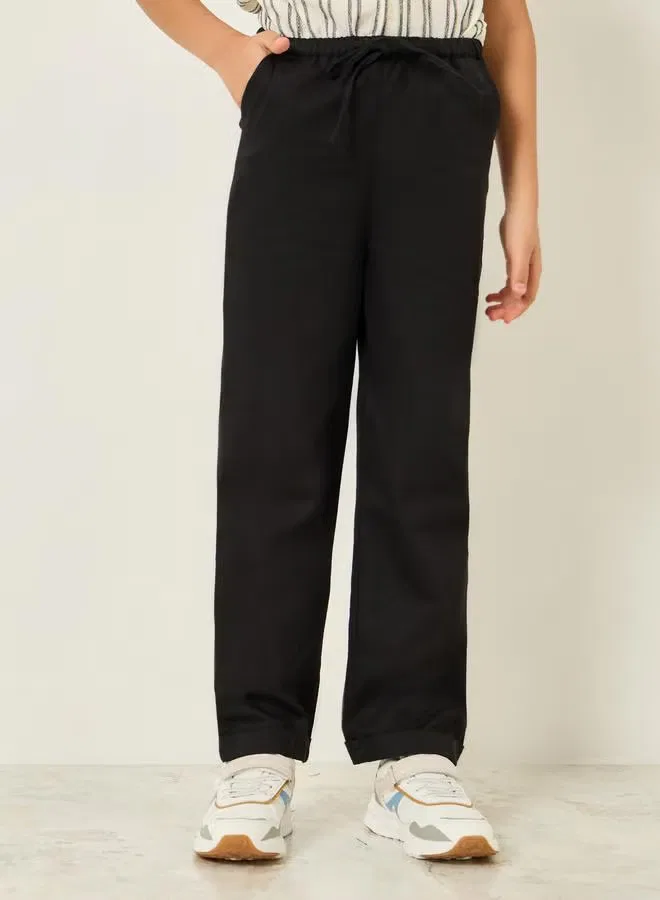 Штаны хлопковые с кулиской Boys cotton drawstring pants Styli, черный