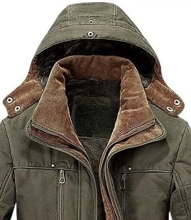 Мужское пальто-пуховик с капюшоном, Fur Hood, зелёный — фото 2