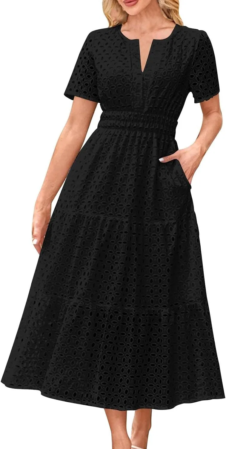Женское летнее макси-платье с V-образным вырезом flowy wedding guest dresses for women, Black
