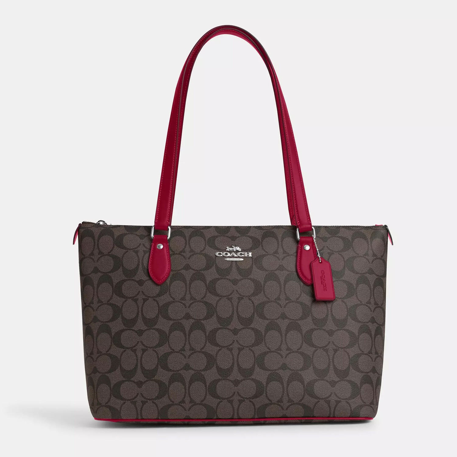 

Сумка Coach Outlet Gallery Tote In Signature Canvas, серебристый/коричневый/ярко-фиолетовый