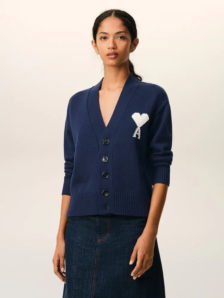 Кардиган с контрастным логотипом Ami de Coeur AMI PARIS, Navy