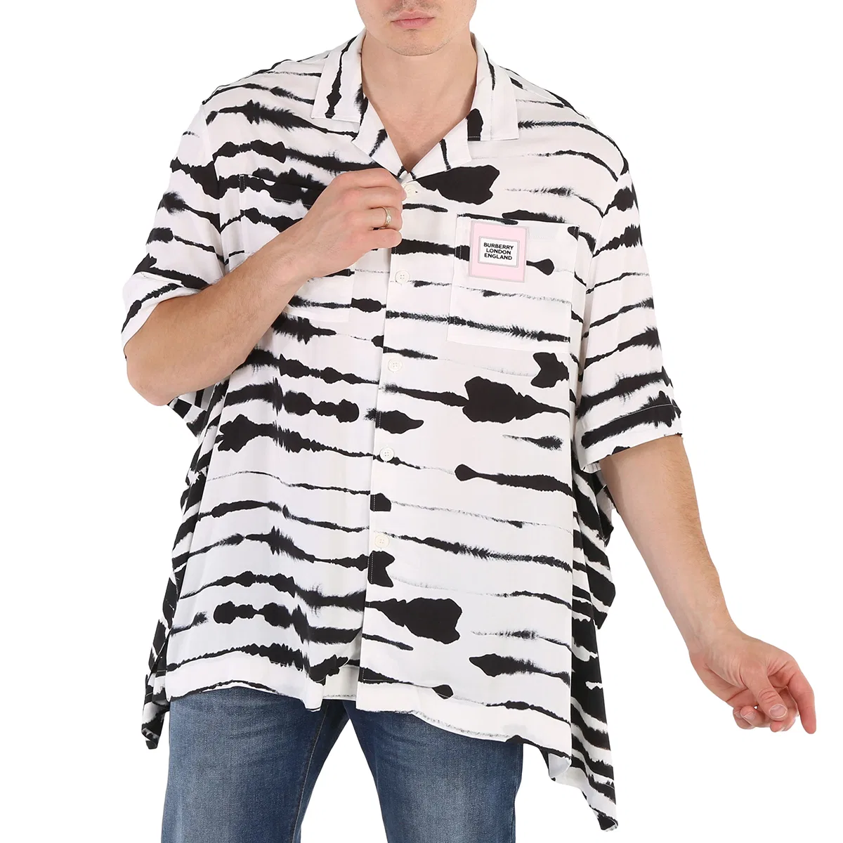 Рубашка с коротким рукавом Cape Detail Watercolour Print Burberry, Monochrome Ip Pttn