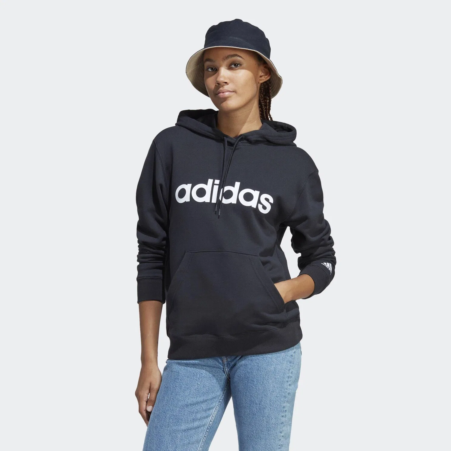 Мужское худи с капюшоном Essentials Linear Adidas, Schwarz Weiss