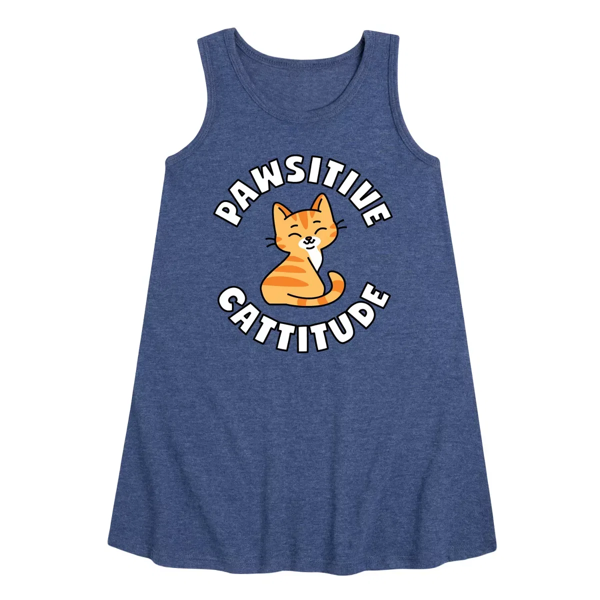 Детское платье-трапеция без рукавов Pawsitive Cattitude Instant Message, Heather Navy