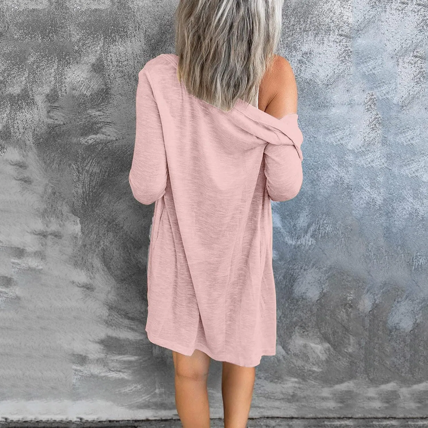 Женский кардиган с длинным рукавом, свободного кроя, #A3 Pink — фото 3