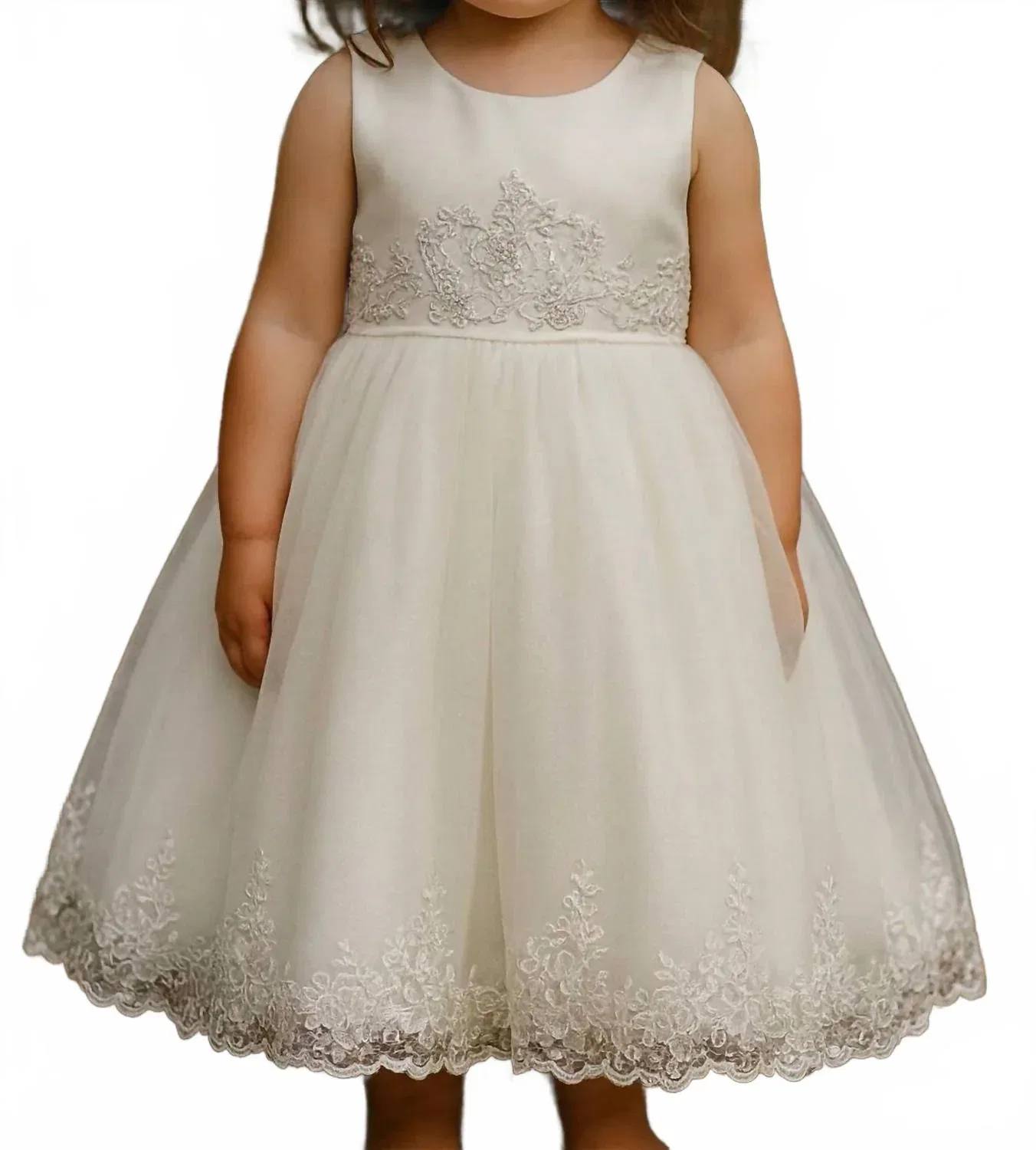 Детское платье для девочек с вышивкой кружевом Embroidered Floral Lace Dress Macis, Ivory