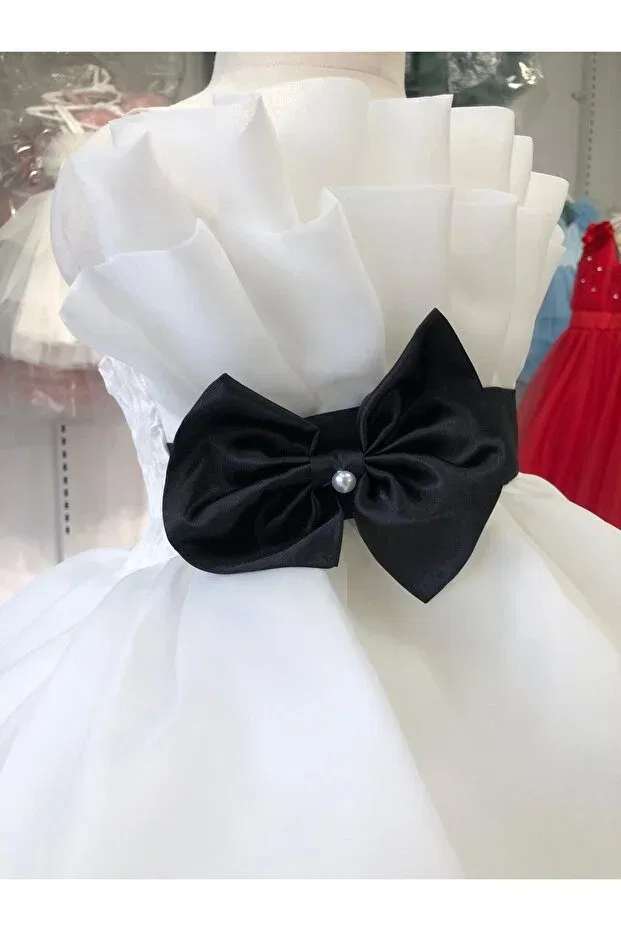 Детское вечернее платье для девочек с принтом Strappy Bow Detailed Layered Bonita, White — фото 3