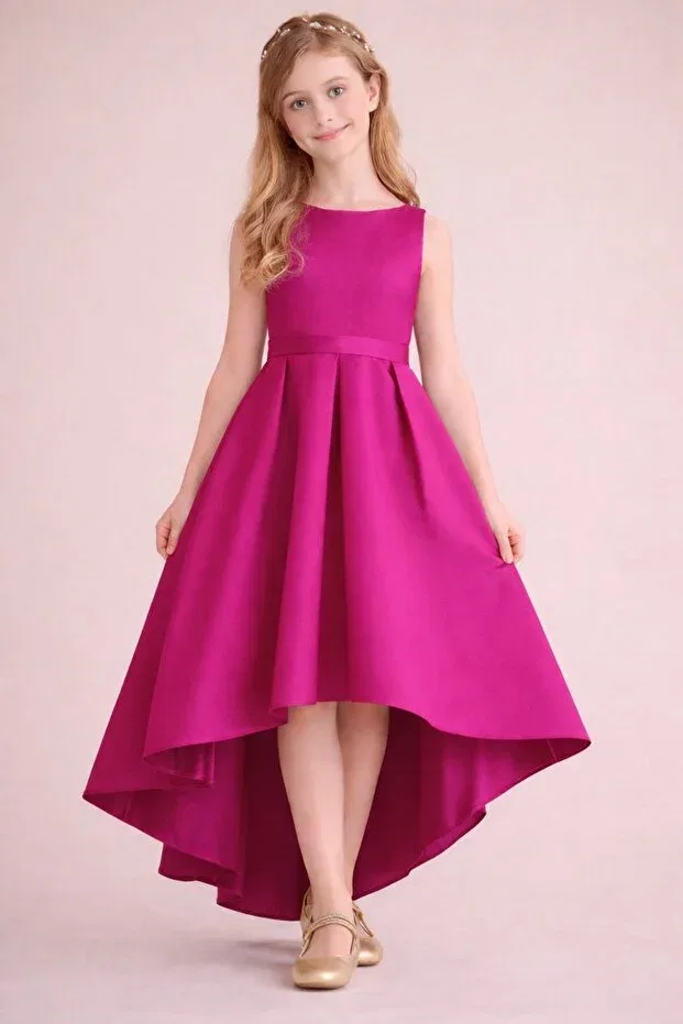 Детское платье для девочек сатиновое с бантом Nsmlife, Fuchsia Pink