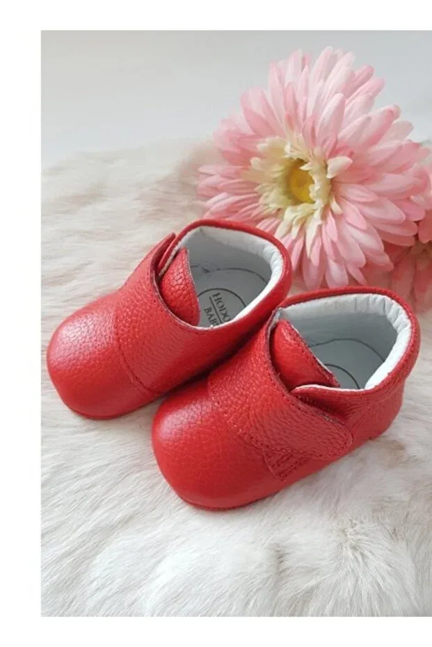 Детские ботиночки для девочек кожаные с липучкой Hodore, Red — фото 3