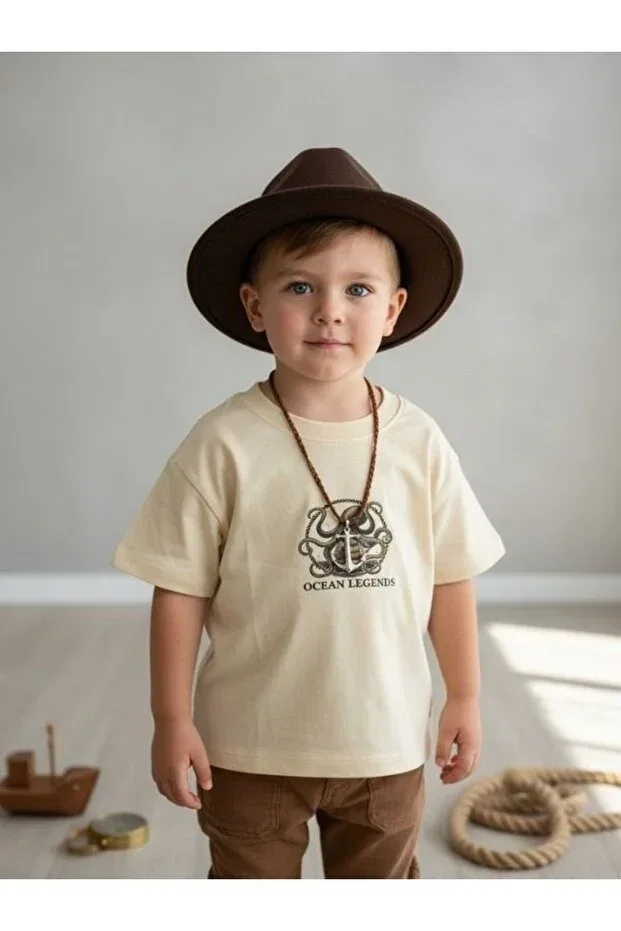 Детская футболка для мальчиков с принтом Zekids, Beige — фото 2