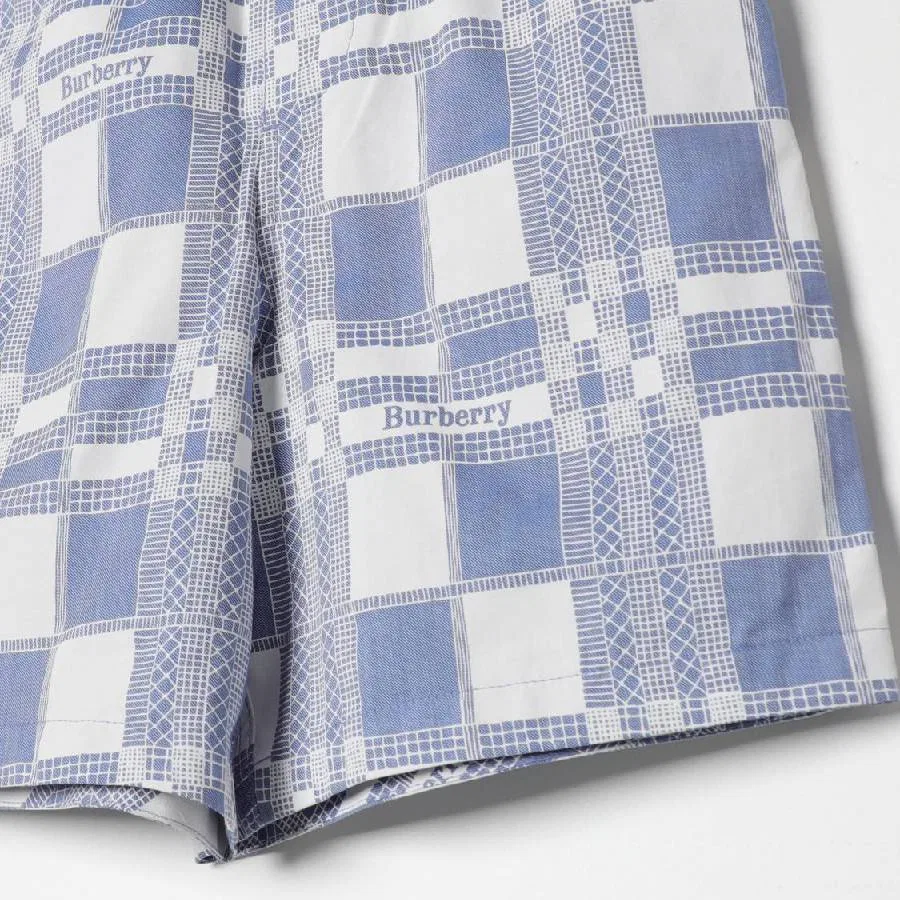 Шорты с жаккардовым принтом Kids Logo Check Burberry, Pale Blue Ip Pat — фото 3