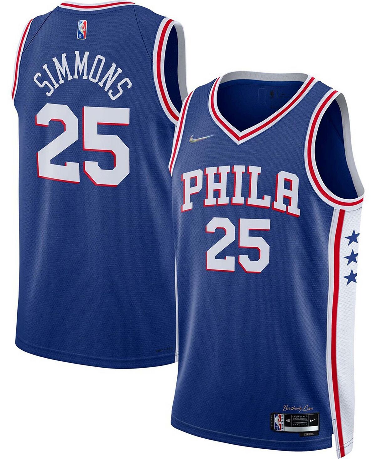 

Мужская футболка ben simmons royal philadelphia 76ers 2021, 22 diamond swingman — icon edition Nike