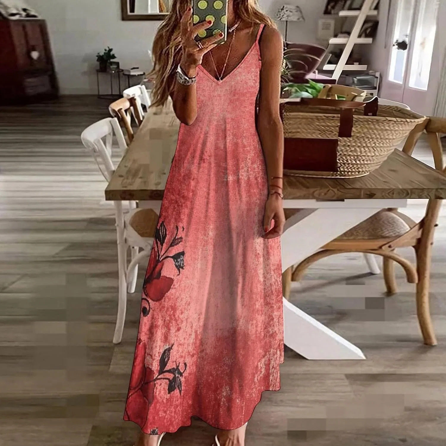 Женское летнее платье-макси с принтом, Red Boho-1 — фото 3