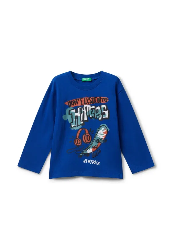 Топ с длинными рукавами и принтом United Colors Of Benetton, синий