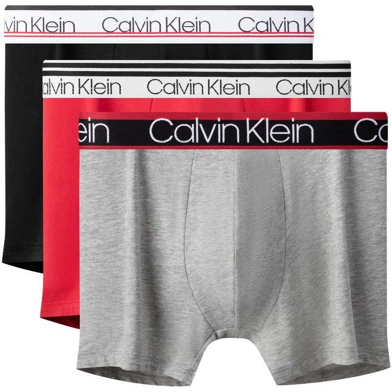 Мужские боксеры-слипы с принтом, комплект из 3 штук, Calvin Klein, Space Black/Maple Leaf Red/Heather Gray