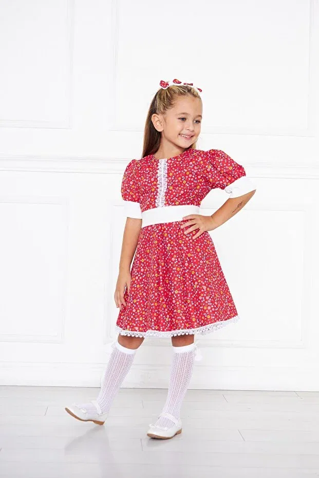 Детское платье для девочек с цветочным принтом Moda Lippa, Red — фото 4