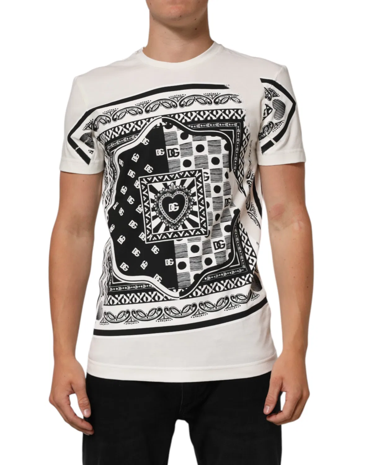 Мужская футболка с принтом банданы White Cotton Logo Bandana Print Dolce & Gabbana, White