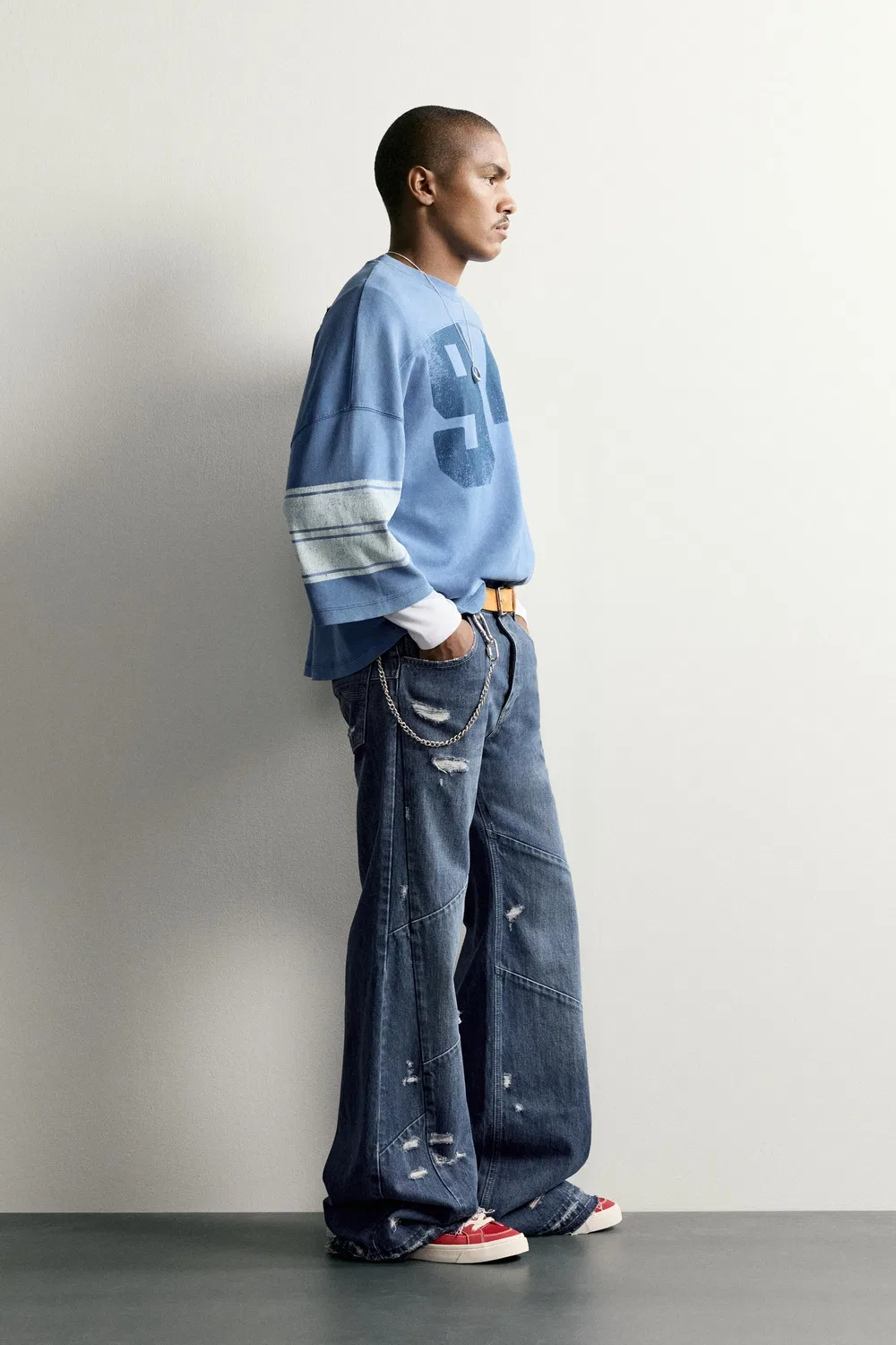 Джинсы с расклешенным кроем и декоративными швами ZARA, Blue — фото 4