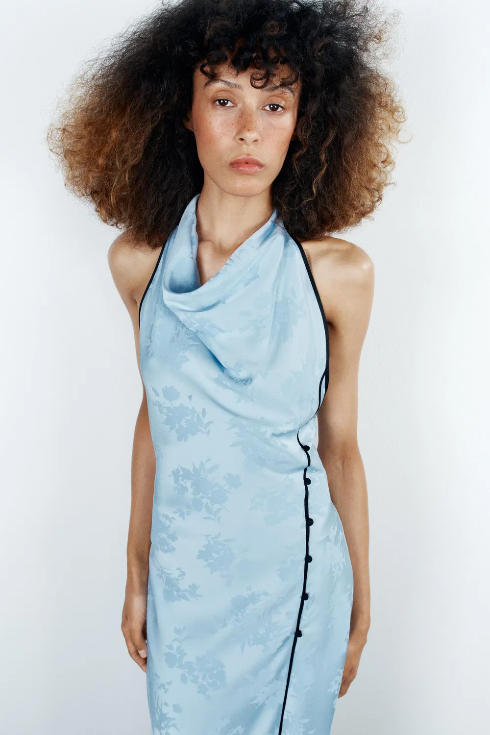 Платье миди с цветочным жаккардовым принтом ZARA, Sky blue — фото 2
