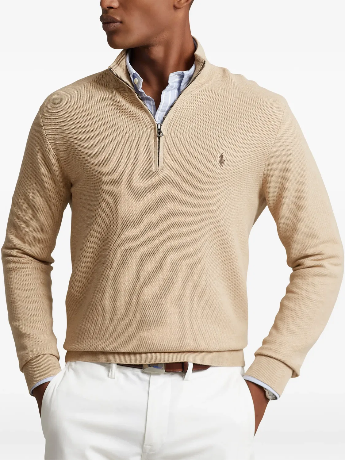 Свитер на молнии с вышитым логотипом Polo Ralph Lauren, нейтральные цвета — фото 3