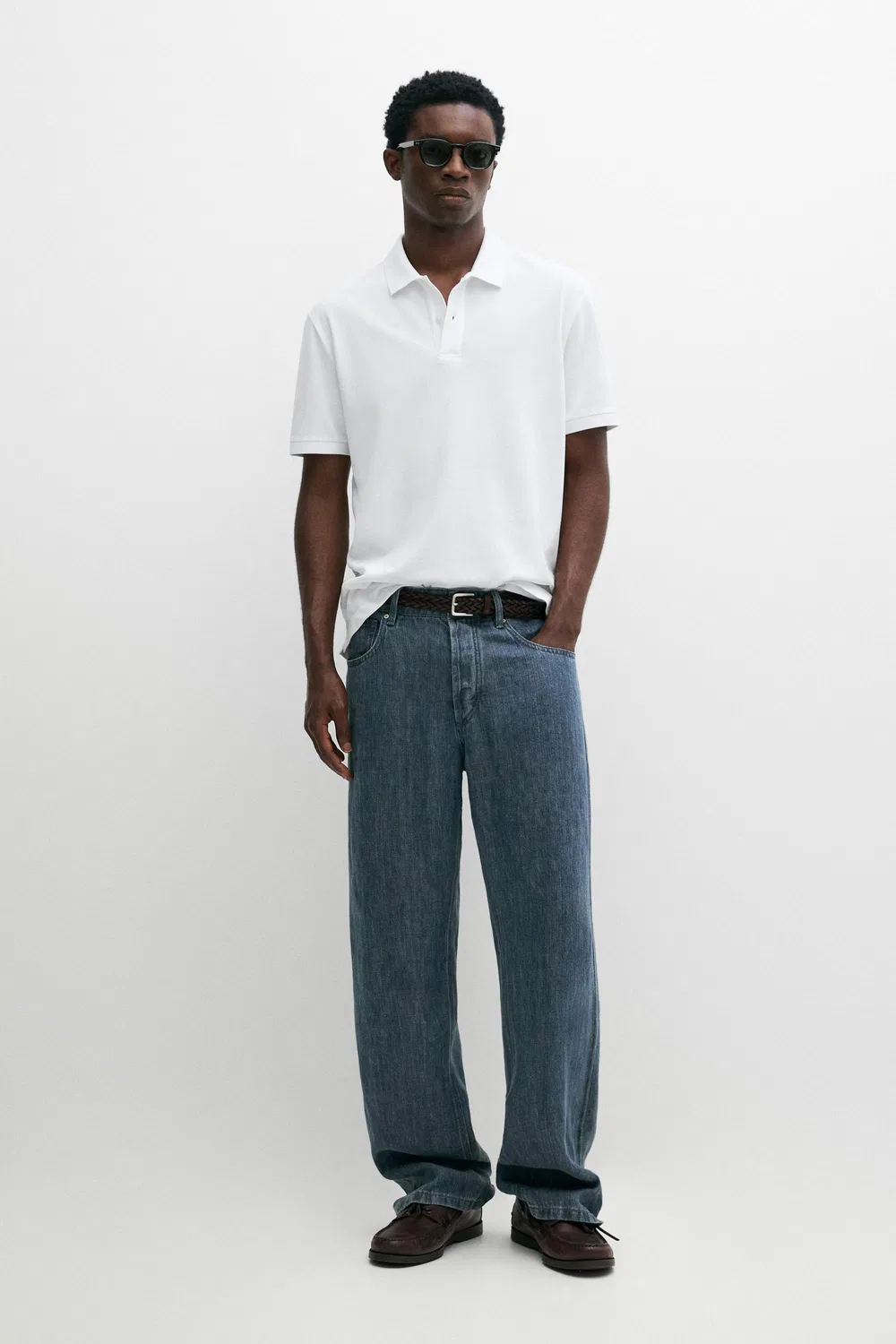 Поло из микротекстурированного хлопка пике Massimo Dutti, белый