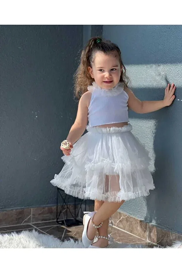Детское платье-туту с воланами Barbie Tutu Dress Set Süslüm Kids, White