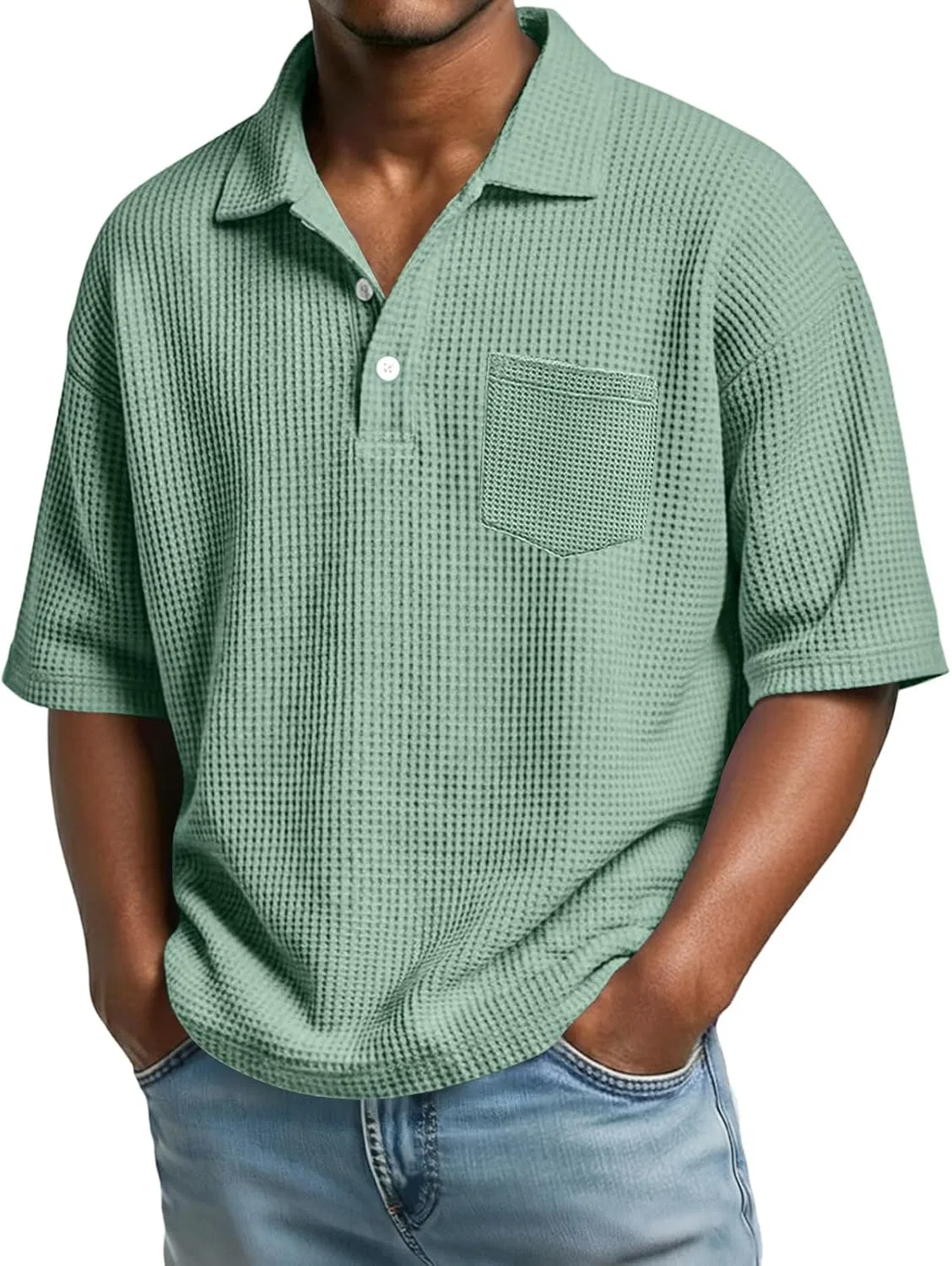 Мужская спортивная футболка поло с вафельной текстурой, Light Green