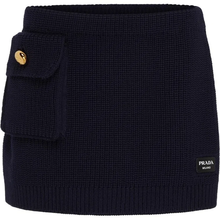 Женская мини-юбка из рифленого трикотажа Marine Blue PRADA