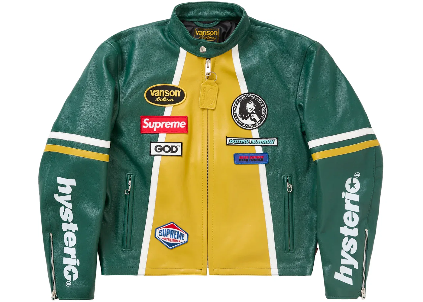 Мужская кожаная куртка с принтом Supreme Hysteric Glamour Vanson, Green