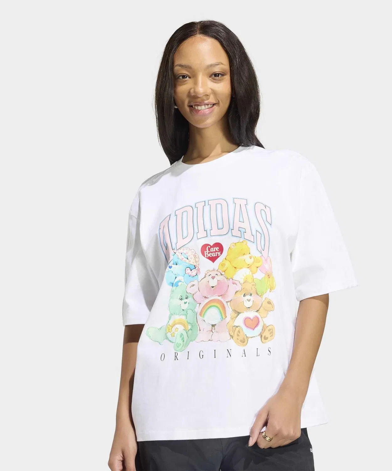 Женская футболка оверсайз с принтом Care Bears Adidas, Белый