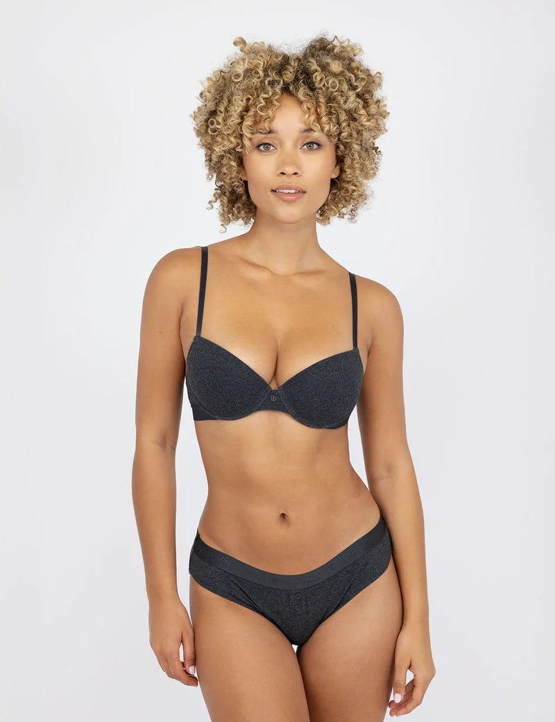 Женский комплект бюстгальтеров U.S. Polo Assn. Ribbed Push Up, 3 шт, угольный меланж/красный/черный — фото 2
