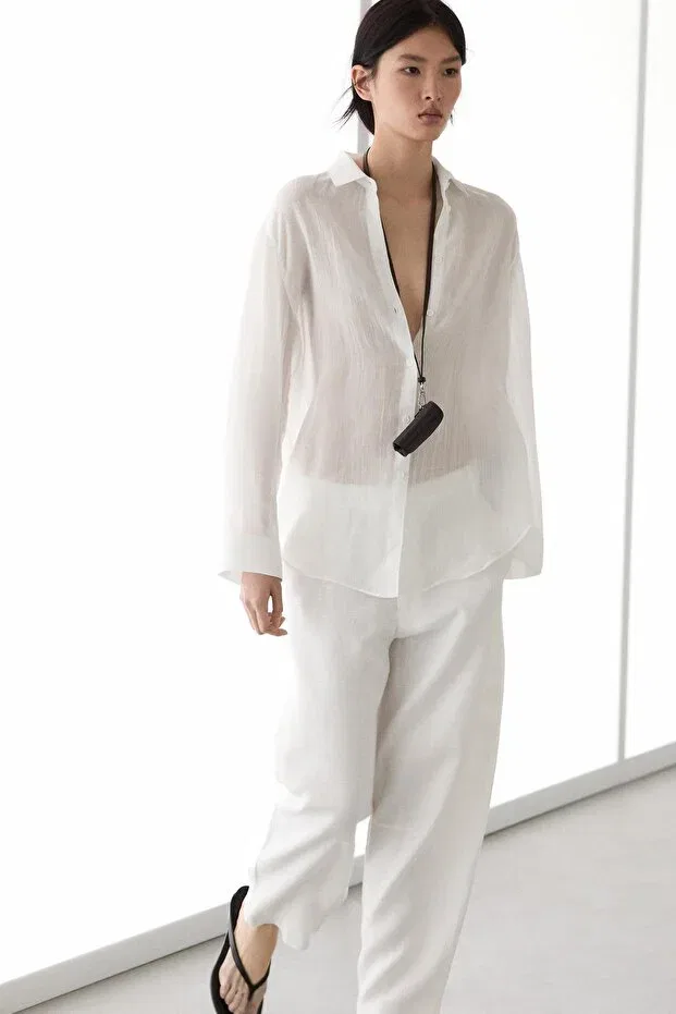 Женская рубашка с воротником Massimo Dutti, White — фото 4