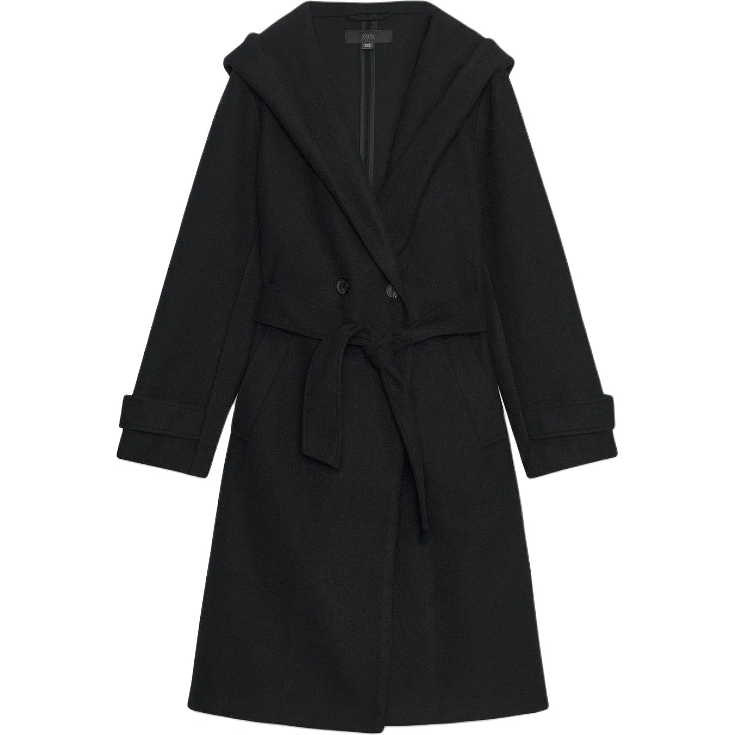Женское пальто с капюшоном Black ZARA, Черный