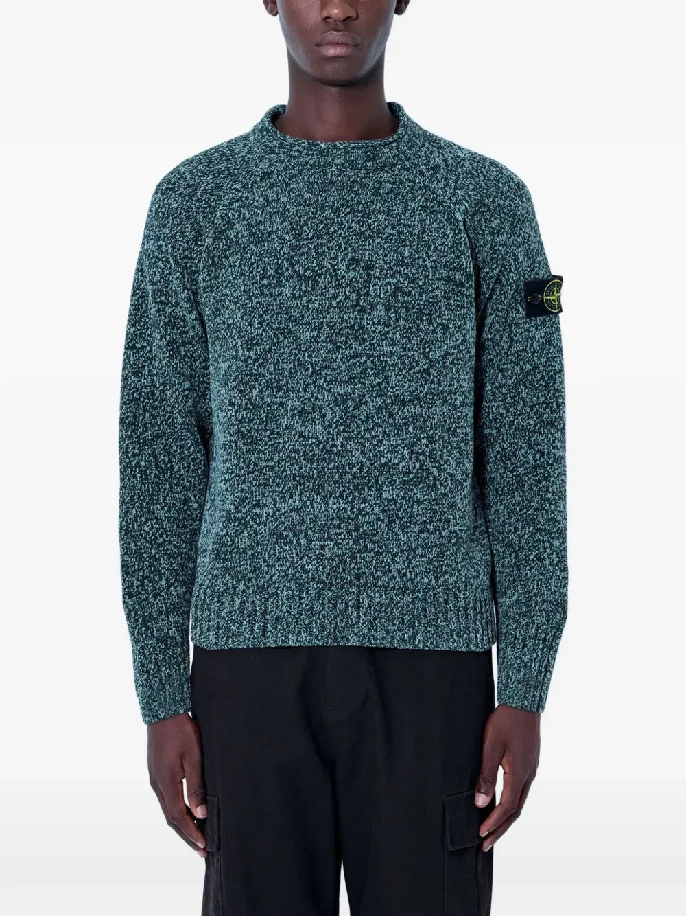 Свитер крупной вязки с нашивкой-логотипом Stone Island, зеленый
