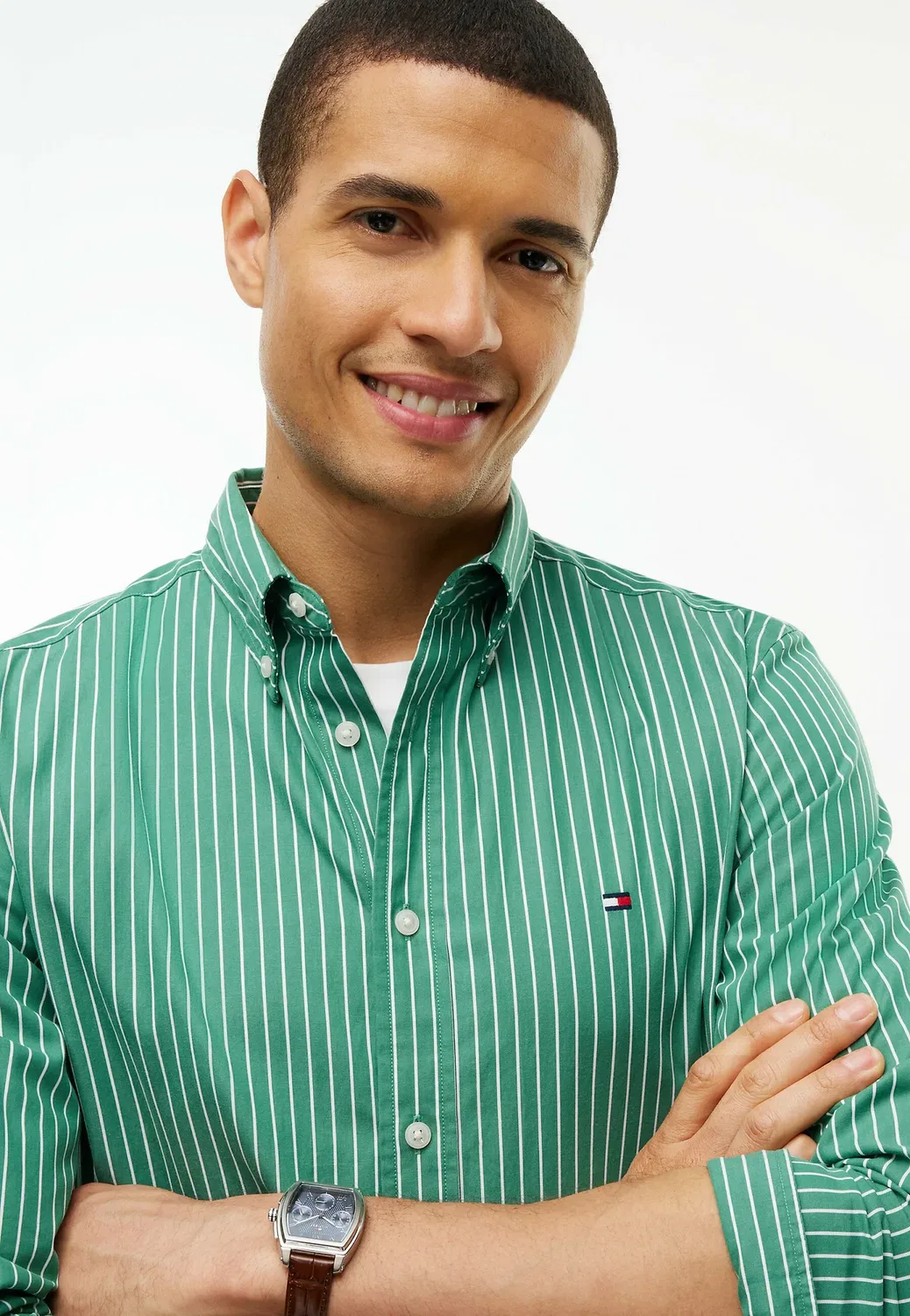 Рубашка Flex hairline poplin rf - рубашка Tommy Hilfiger, Alaskan Green Stripe — фото 4