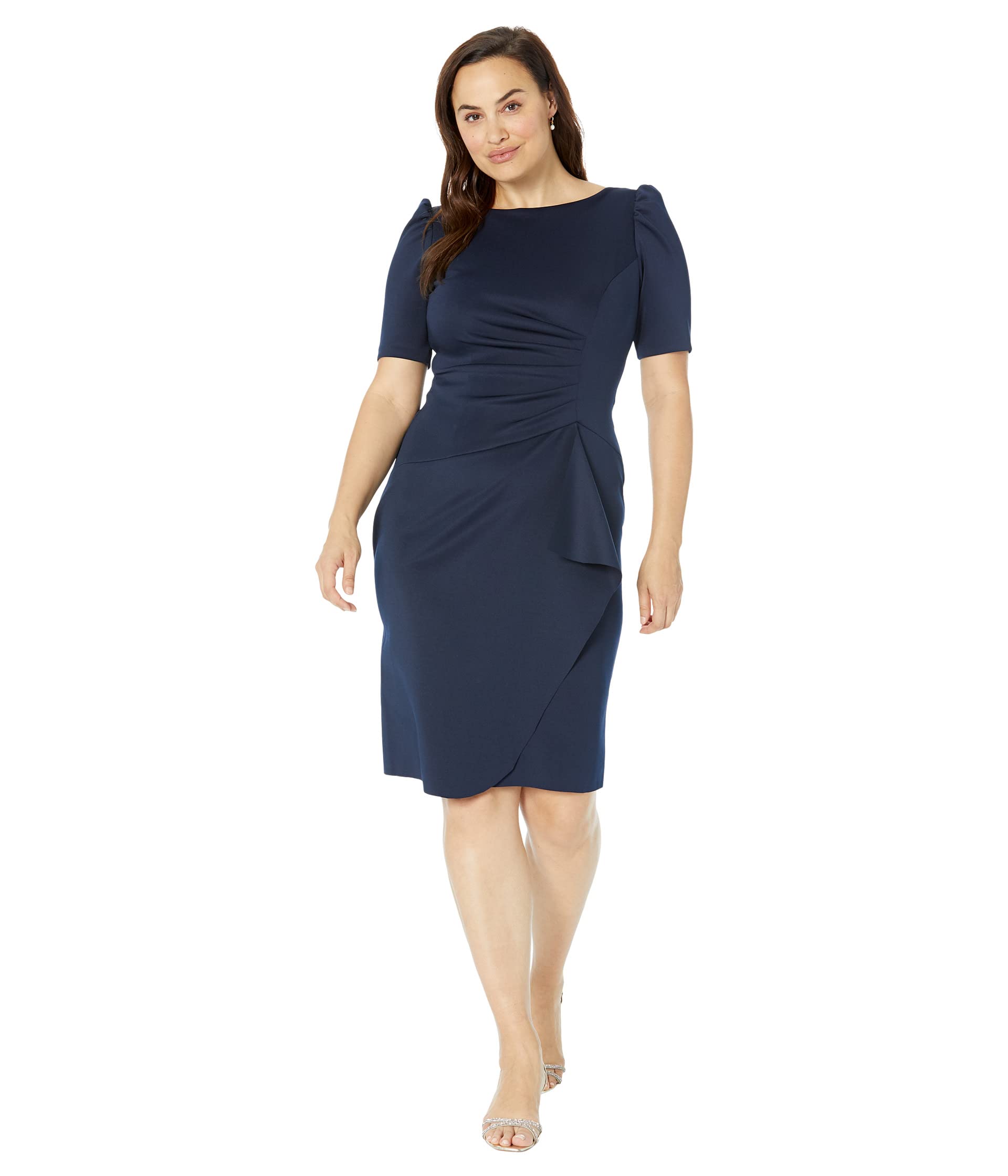 

Платье XSCAPE, 3/4 Sleeve Short Scuba Dress with Side Ruching