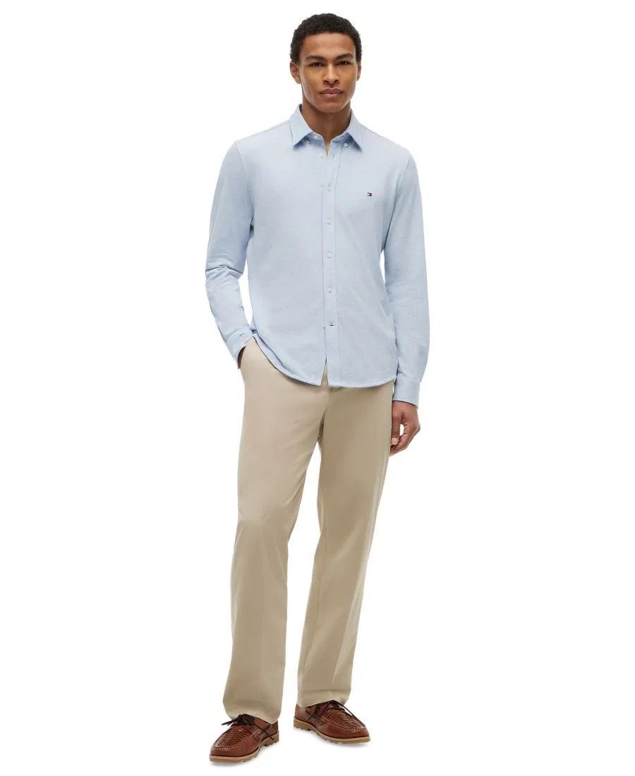Рубашка поло с длинным рукавом, модель Textured Knit Featherweight Tommy Hilfiger, Light Blue Heather — фото 2