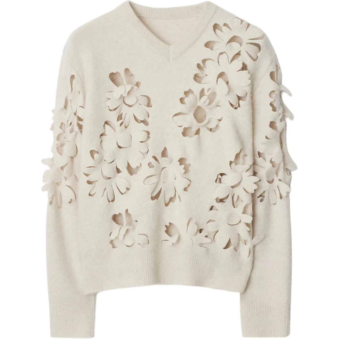 Женский джемпер с V-образным вырезом и вырезами с ромашками Burberry, Beige