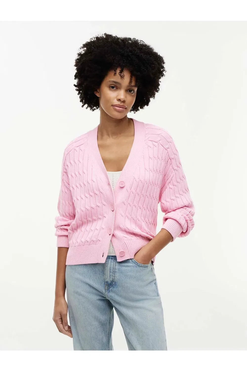 Женский лонгслив с кабельным узором Mid GG Cable LS Cardi Knit Tommy Hilfiger, Pink — фото 2