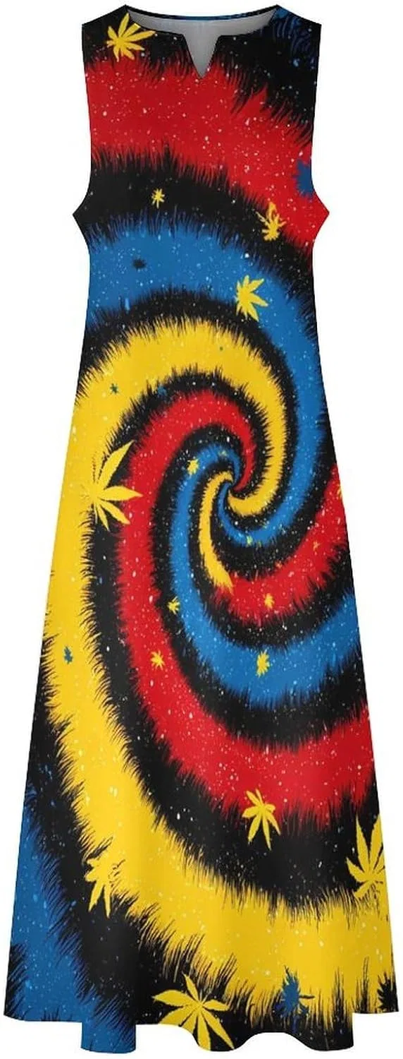 Женское длинное платье с принтом листьев Tie Dye, Style — фото 4