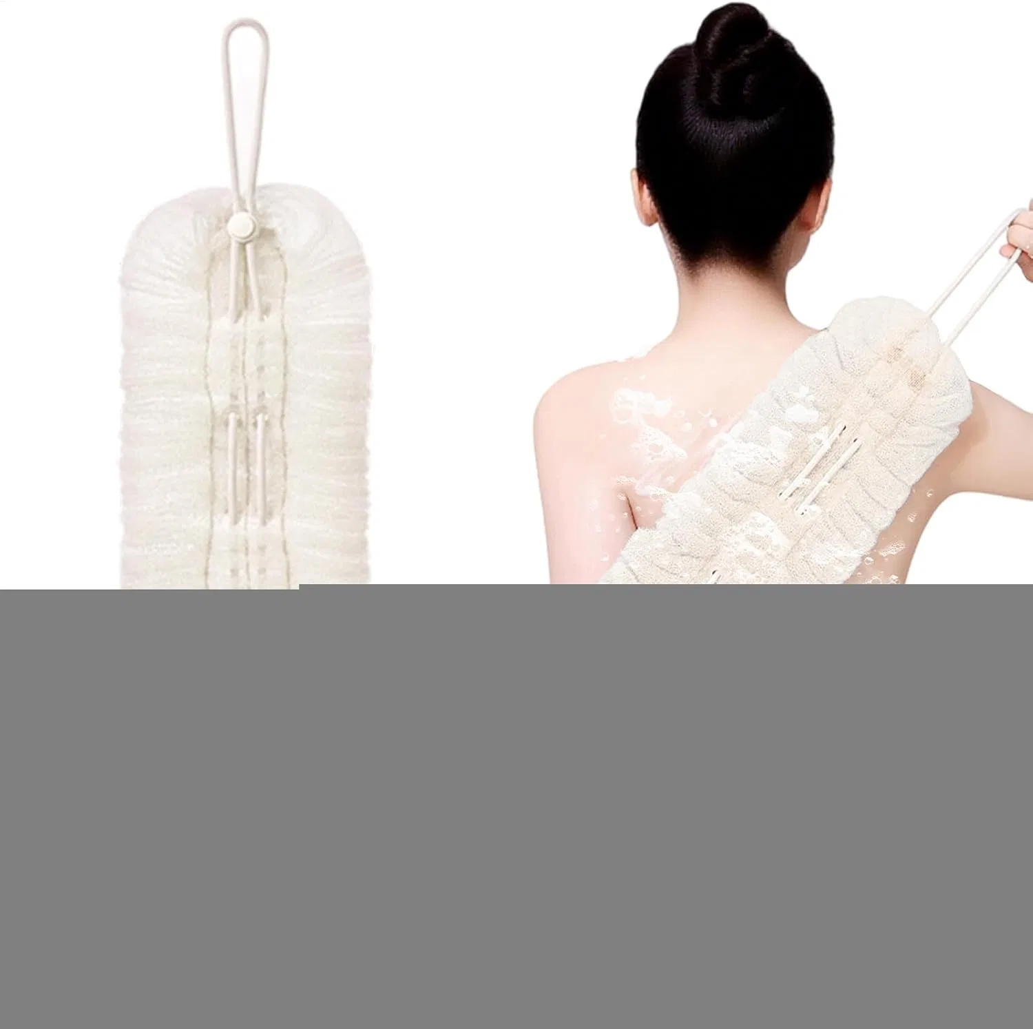 2-in-1 Пилинг-мочалка для ванны с регулируемым шнурком, нейлон, 14x49 см, Cremefarben Genérico