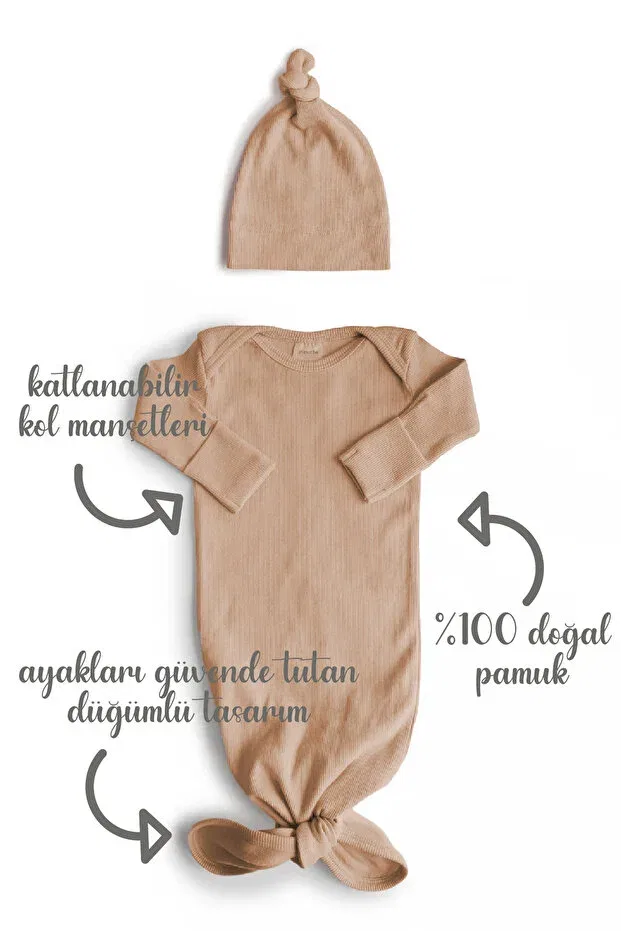 Детское боди-комбинезон с полоской и шапочка Minuche, Brown — фото 3